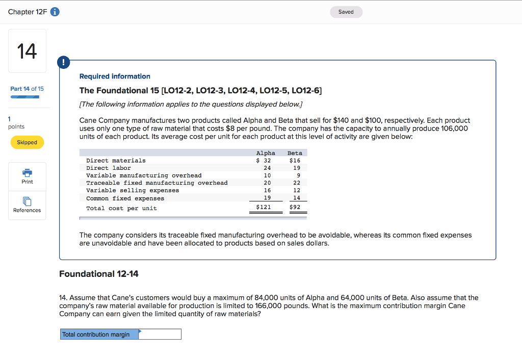 Chapter 12F G Saved Required information The Foundational 15 [LO12-2, LO12-3,