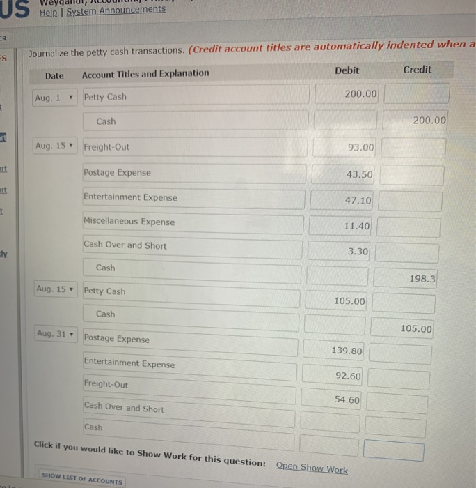 01A a-b (Part Level Submission) (Video) Sunland Company maintains a petty cash