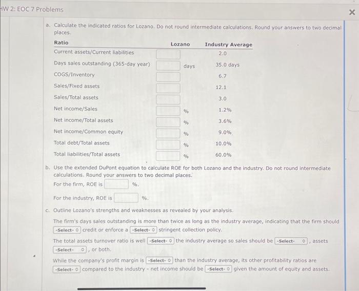 Company and its industry averages follow. Lozano Chip Company: Balance Sheet as