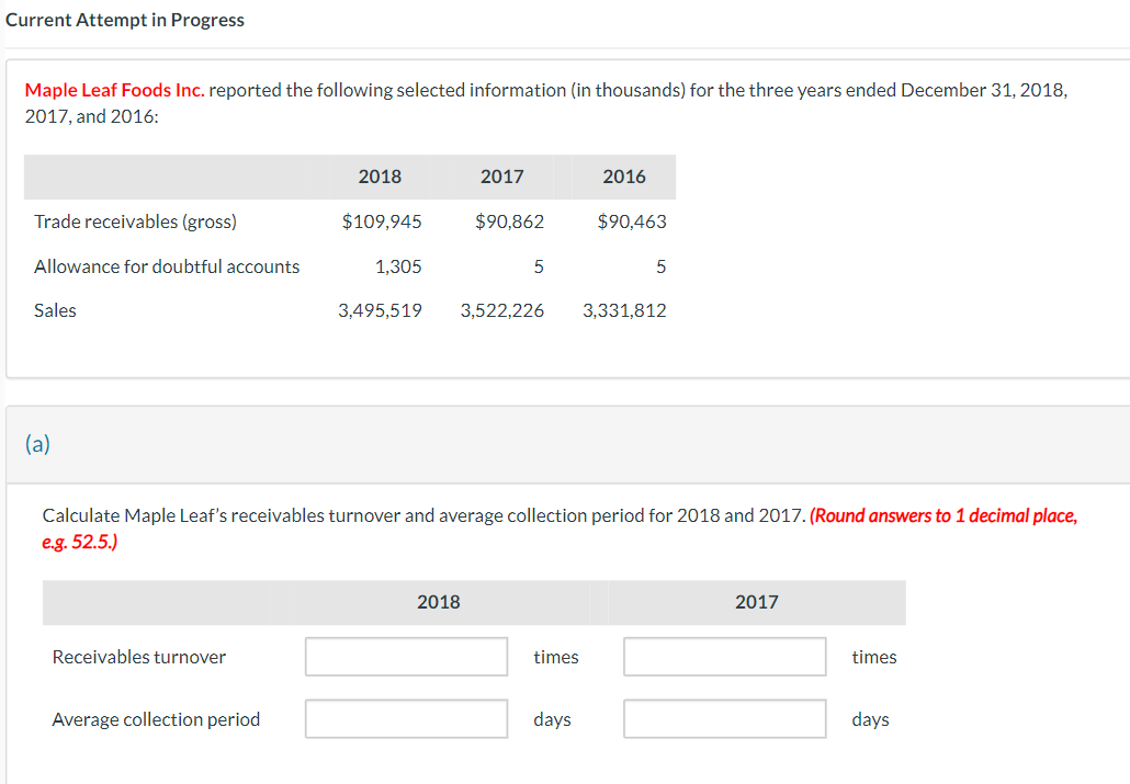  Current Attempt in Progress Maple Leaf Foods Inc. reported the following