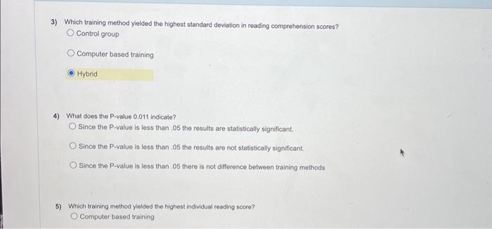 training method was the least successful? O Computer based training O Control