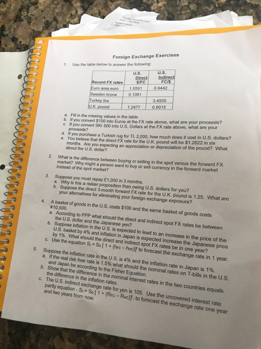  Use the table below to answer the following a. Fill in