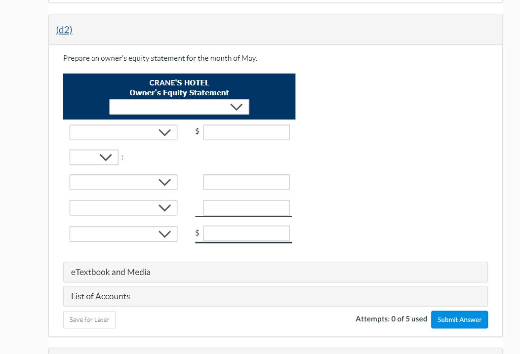 31 is as follows. CRANE'S HOTEL Trial Balance May 31, 2022 ,