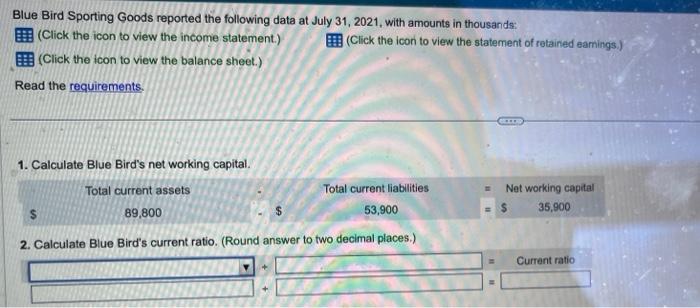 need help Blue Bird Sporting Goods reported the following data at July