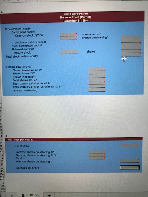 36. Recording and Reporting Equity LO2, 3. 5,6. Camp Corporation had the