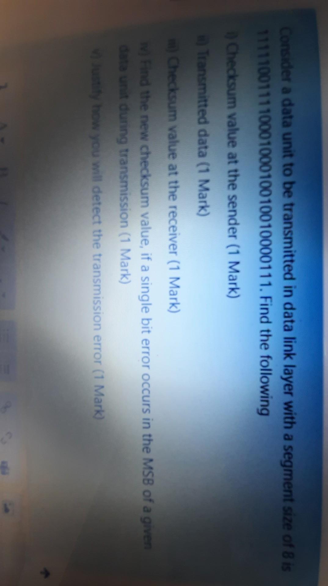  Consider a data unit to be transmitted in data link layer