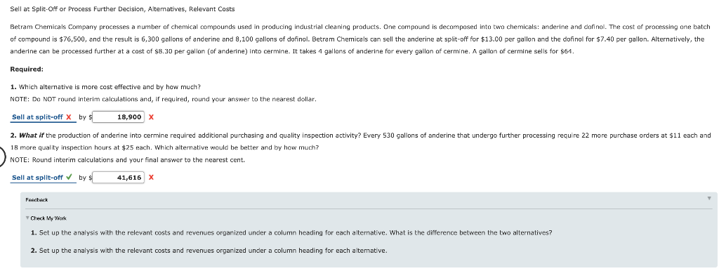 Sell at Split-Off or Process Further Decision, Alternatives, Relevant Costs Betram Chemicals