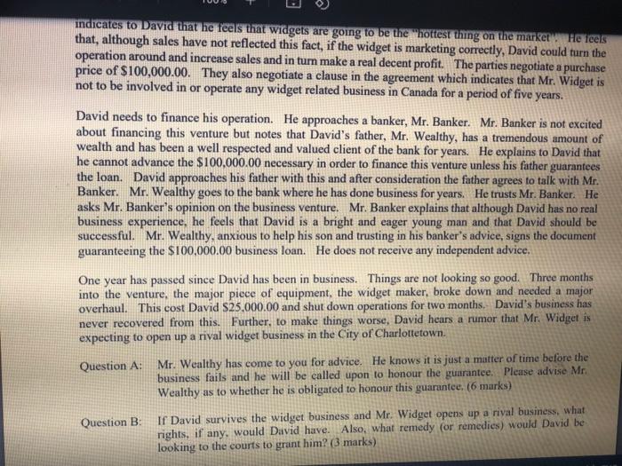  indicates to David that he feels that widgets are going to