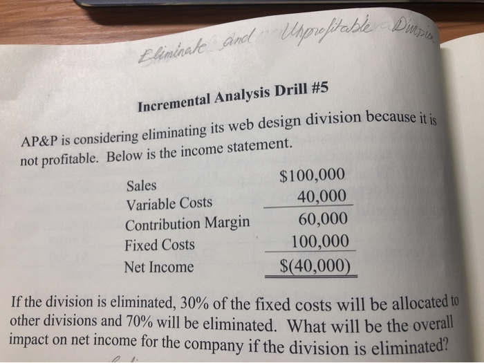  Di Dungon Maprofitable Eliminate and Incremental Analysis Drill #5 AP&P is
