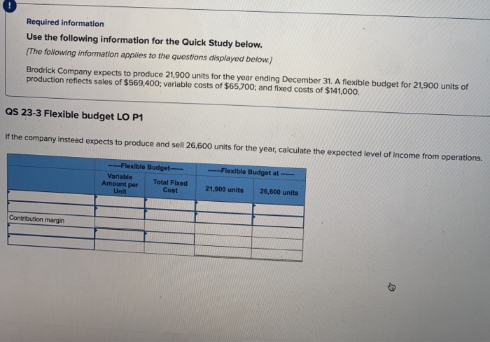  Required information Use the following information for the Quick Study below.