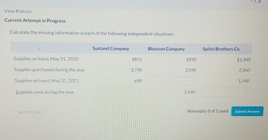  13 View Policies Current Attempt in Progress Calculate the missing information