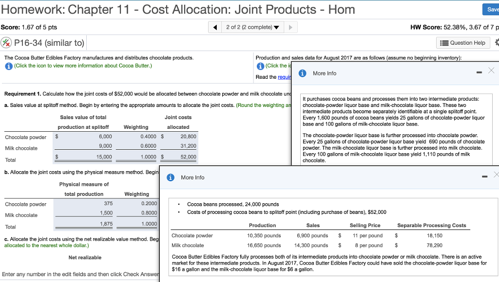 Homework: Chapter 11 Cost Allocation: Joint Products - Hom Save Score: