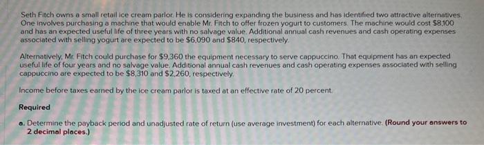 Please help with ! Seth Fitch owns a small retail ice cream