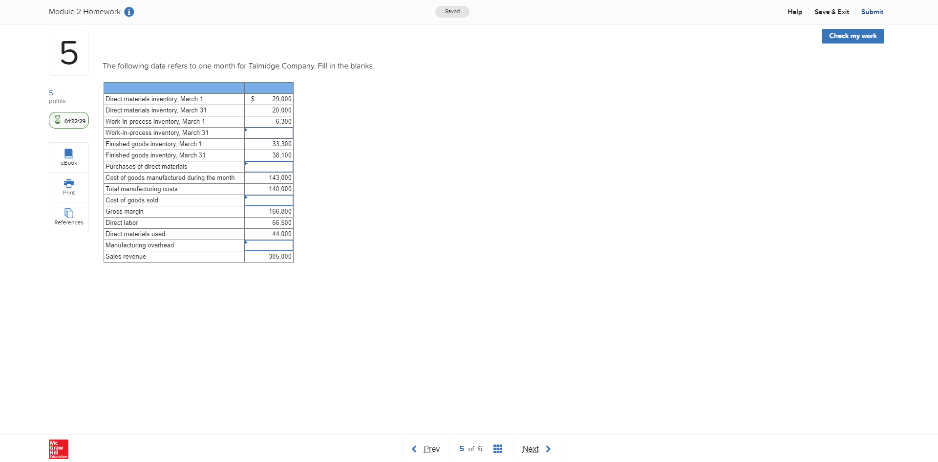 Module 2 Homework A Saved Help Save & Exit Submit Check