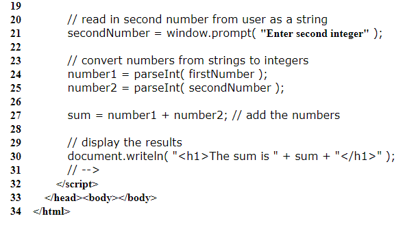 numbers, obtains the two numbers from the user and outputs text that