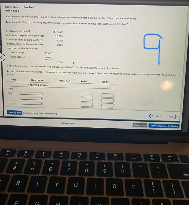 Need help Comprehensive Problem 2 Part 4 and 6: Note: You must