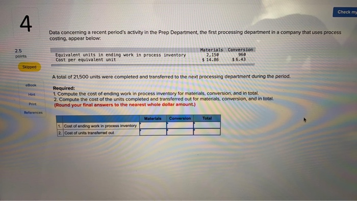 help Check my 4. Data concerning a recent period's activity in the