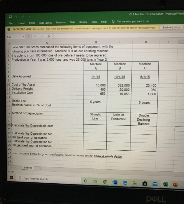  Ch 9 Problem 31 Depreciation (Protected Viewi File Home Insert Page