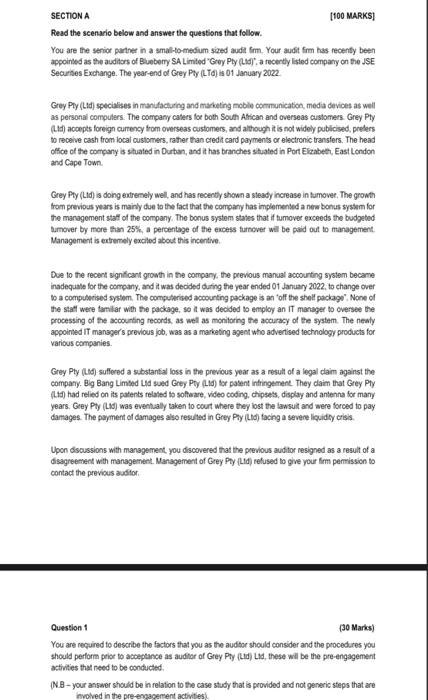  SECTIONA [100 MARKS] Read the scenario below and answer the questions