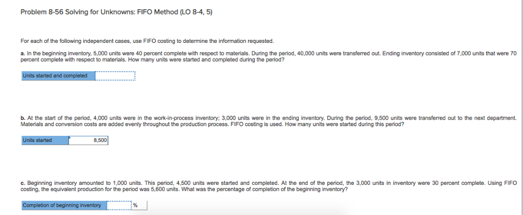 Please answer Part A and C Problem 8-56 Solving for Unknowns: FIFO