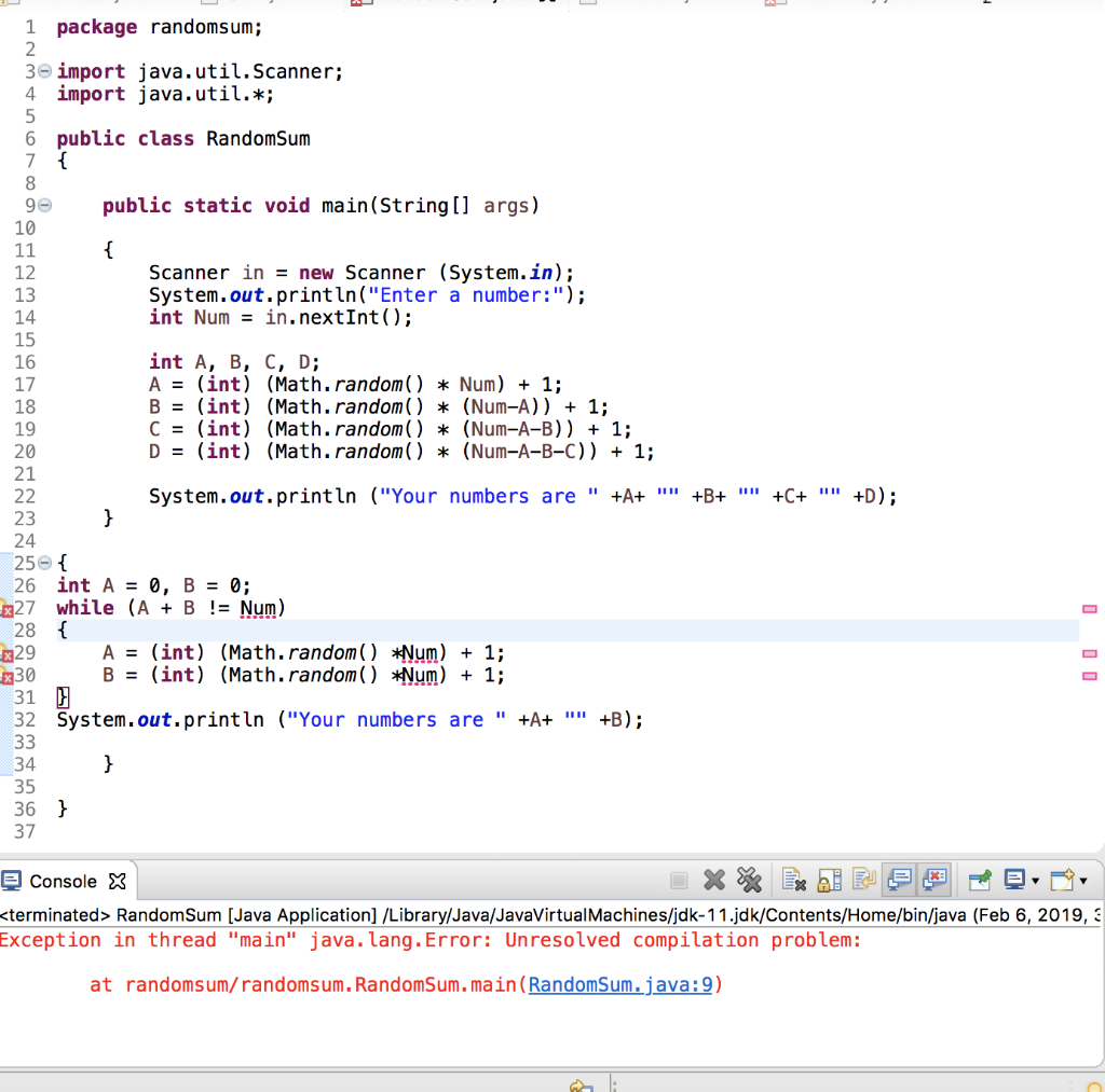 Write a program named randomsum.java that asks the user to enter a
