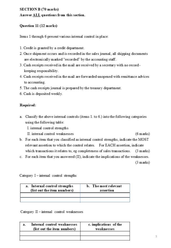  SECTION B (70 marks) Answer ALL questions from this section. Question