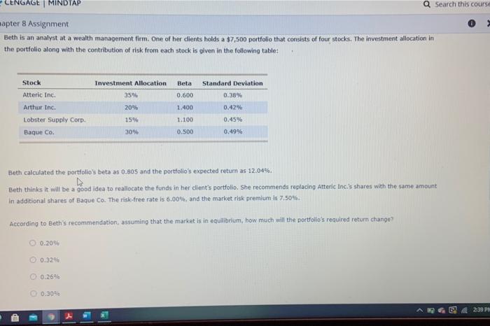  CENGAGE | MINDTAP Q Search this course mapter 8 Assignment Beth