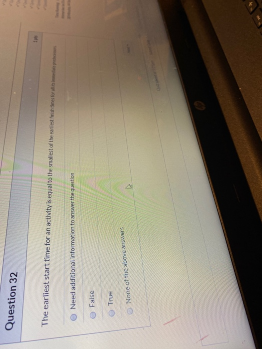  Question 32 1p The earliest start time for an activity is