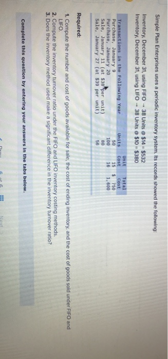  Simple Plan Enterprises uses a periodic inventory system. Its records showed