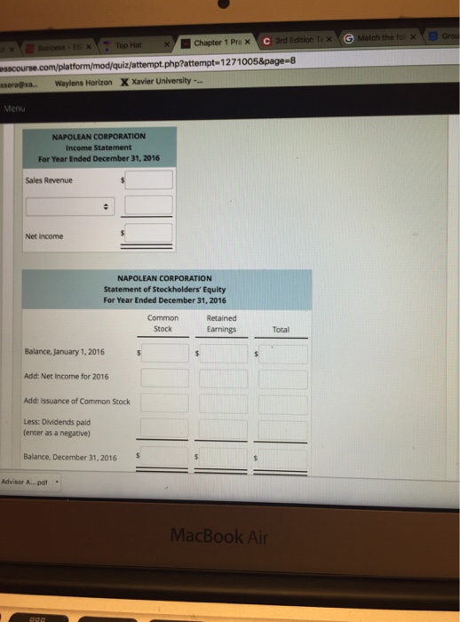 Horizon X Xavier University E Menu My Subscriptions/Courses/ ACCT200:10-Weick Chapter 1/Chapter 1