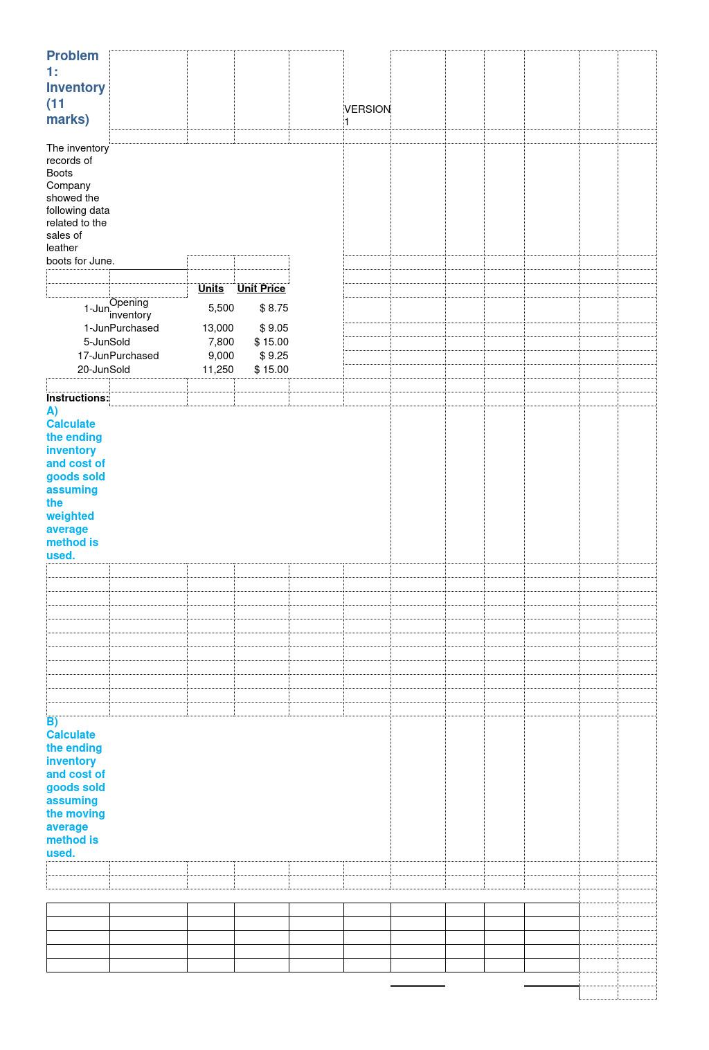  Problem 1: Inventory (11 marks) VERSION VERSION The inventory records of