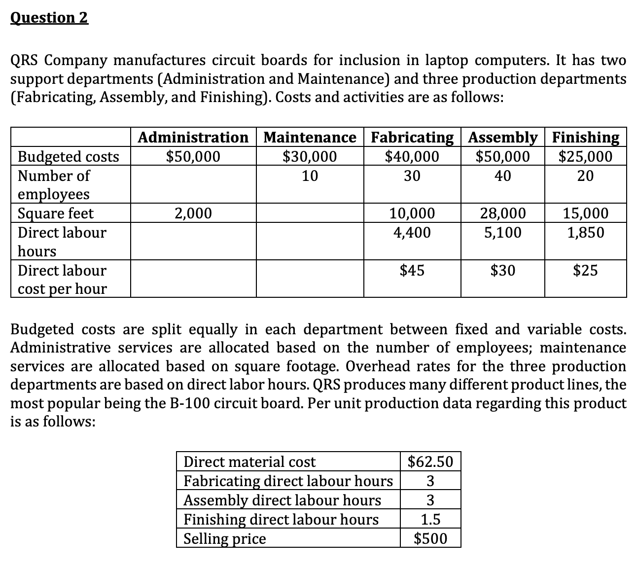 Please show workings for the the below questions: 2a) Determine the overhead