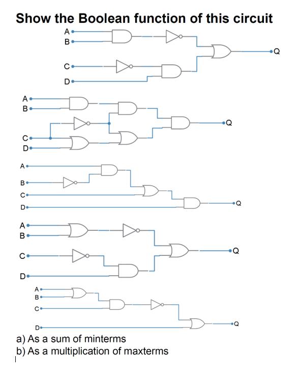  Show the Boolean function of this circuit a) As a sum