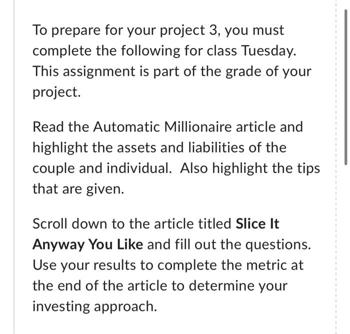 please read the article and answer questions To prepare for your project