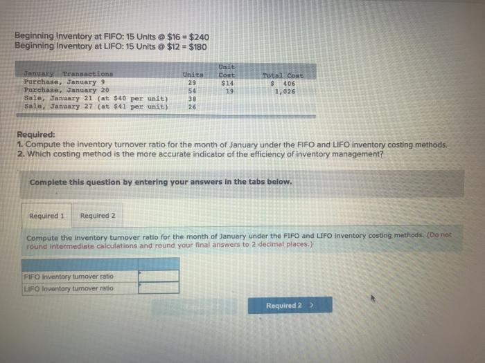  Beginning Inventory at FIFO: 15 Units @ $16 = $240 Beginning