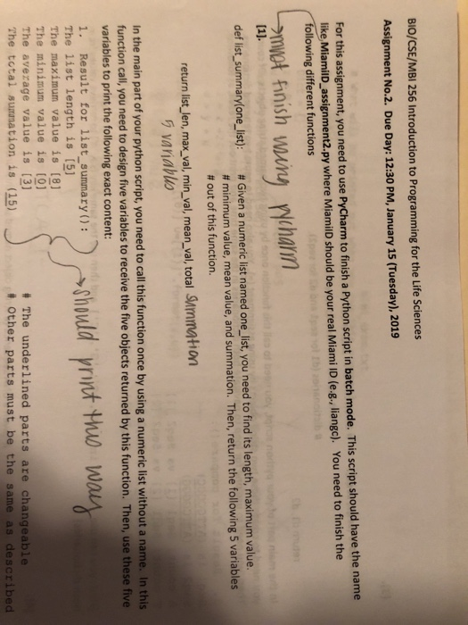  BIO/CSE/MBI 256 Introduction to Programming for the Life Sciences Assignment No.2.