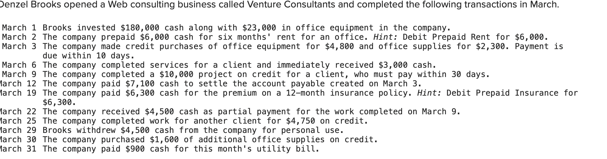 Using this information please create a trial balance account. Include details of