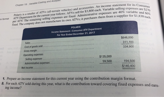  Chapter 19 Variable Costing and Analysis ment for its Consumer elling