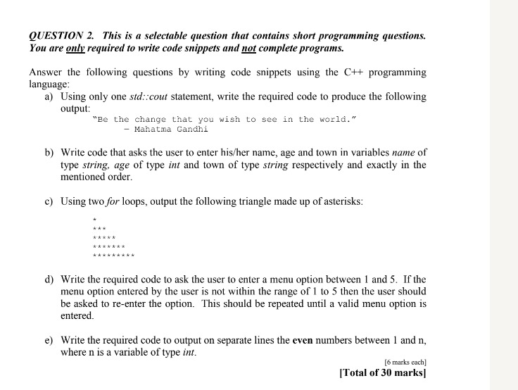  QUESTION 2. This is a selectable question that contains short programming