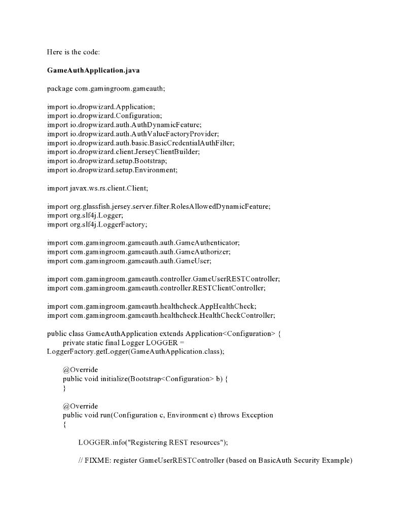 How do resolve the fix me comments in GameAuthApplication.java?: Here is the