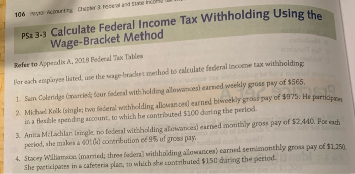 106 Payroll Accounting Chapter 3: Federal and State ind PSa 3-3 Calculate