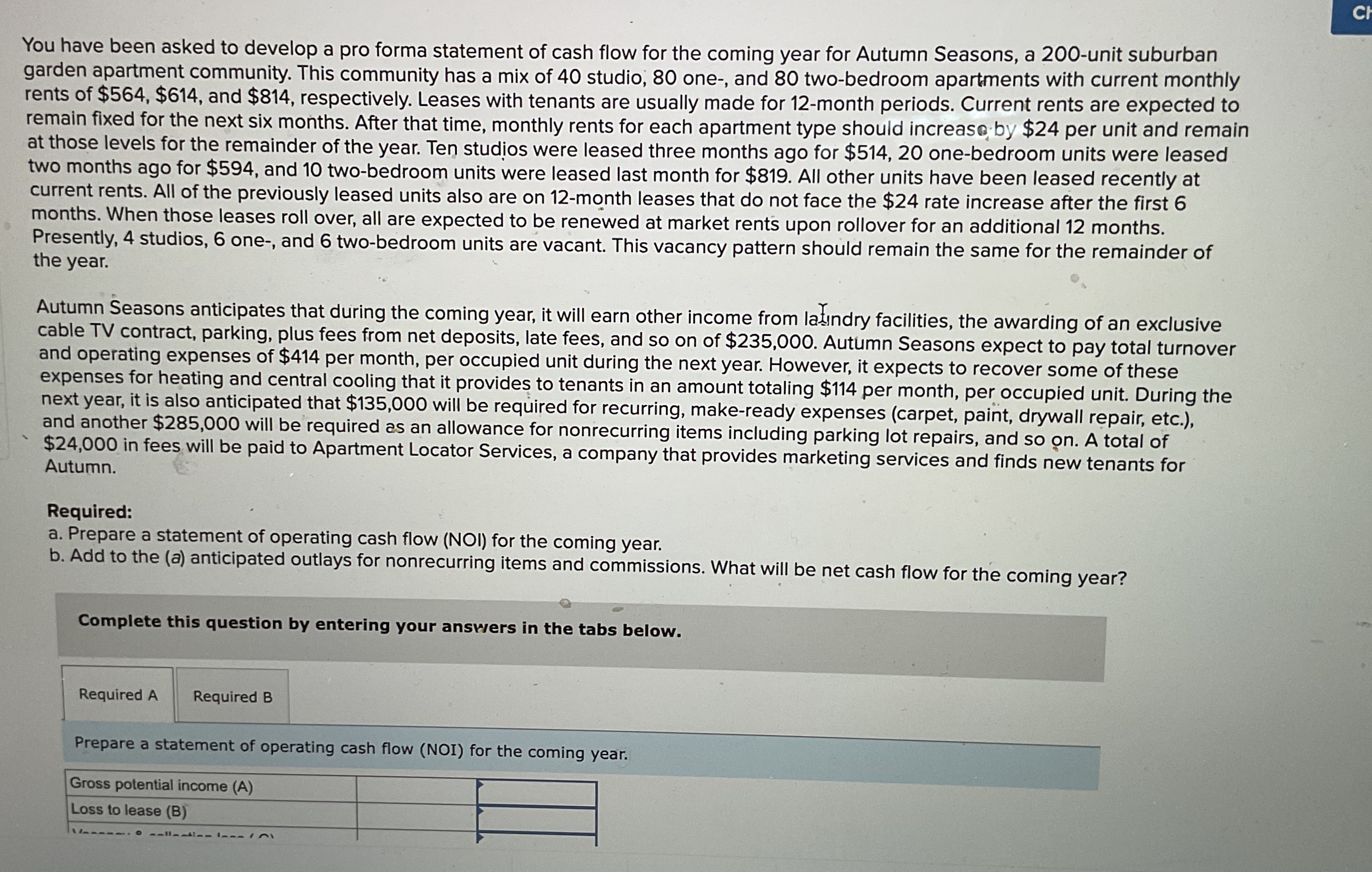  You have been asked to develop a pro forma statement of