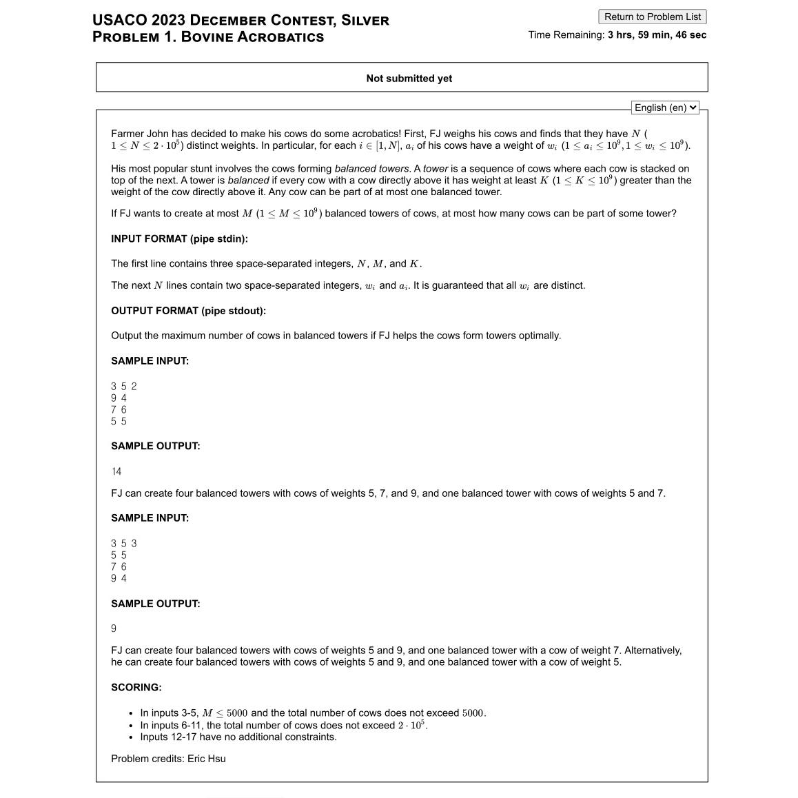  Help soving the problem USACO 2023 December Contest, Silver Return to