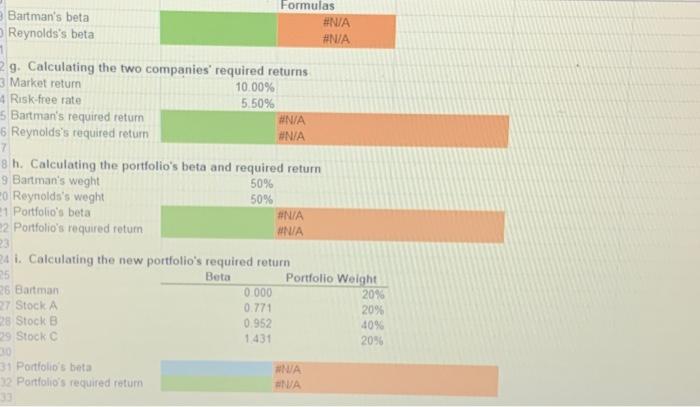 ieturni a. Calculatina the twn comnanine'. h. Calculating the portfolio's beta and