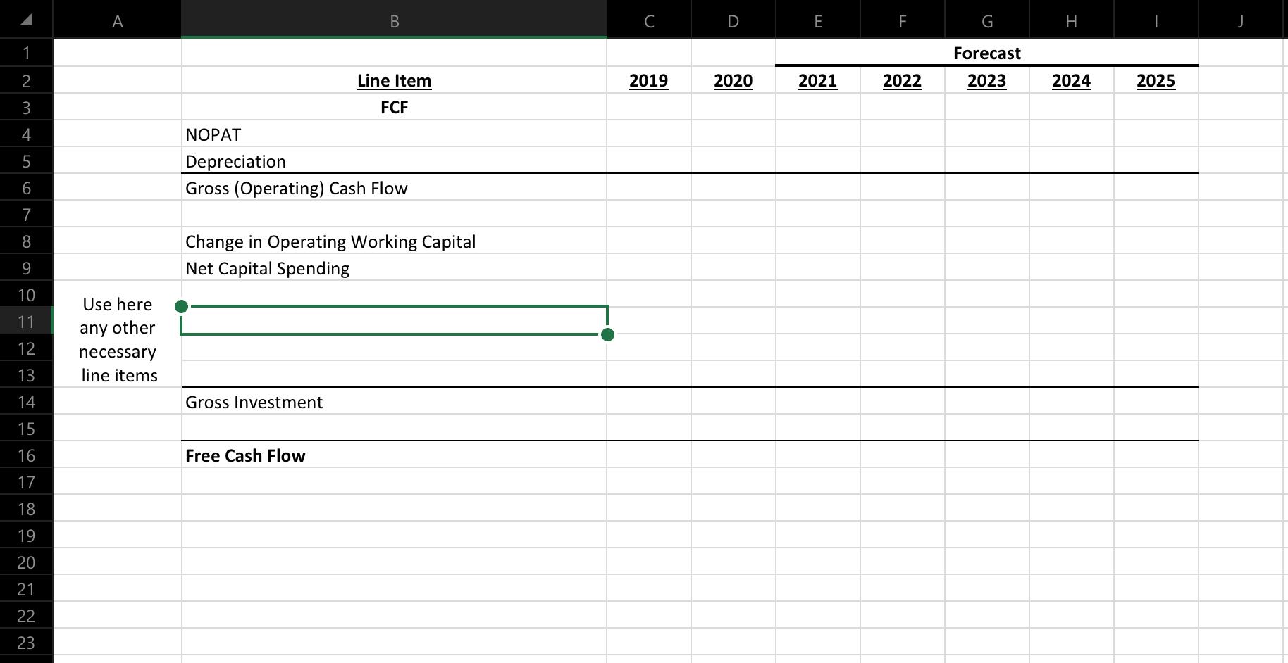 2018 Calculation of NOPAT Forecast 2022 2023 2024 2015 2017 2019 2020