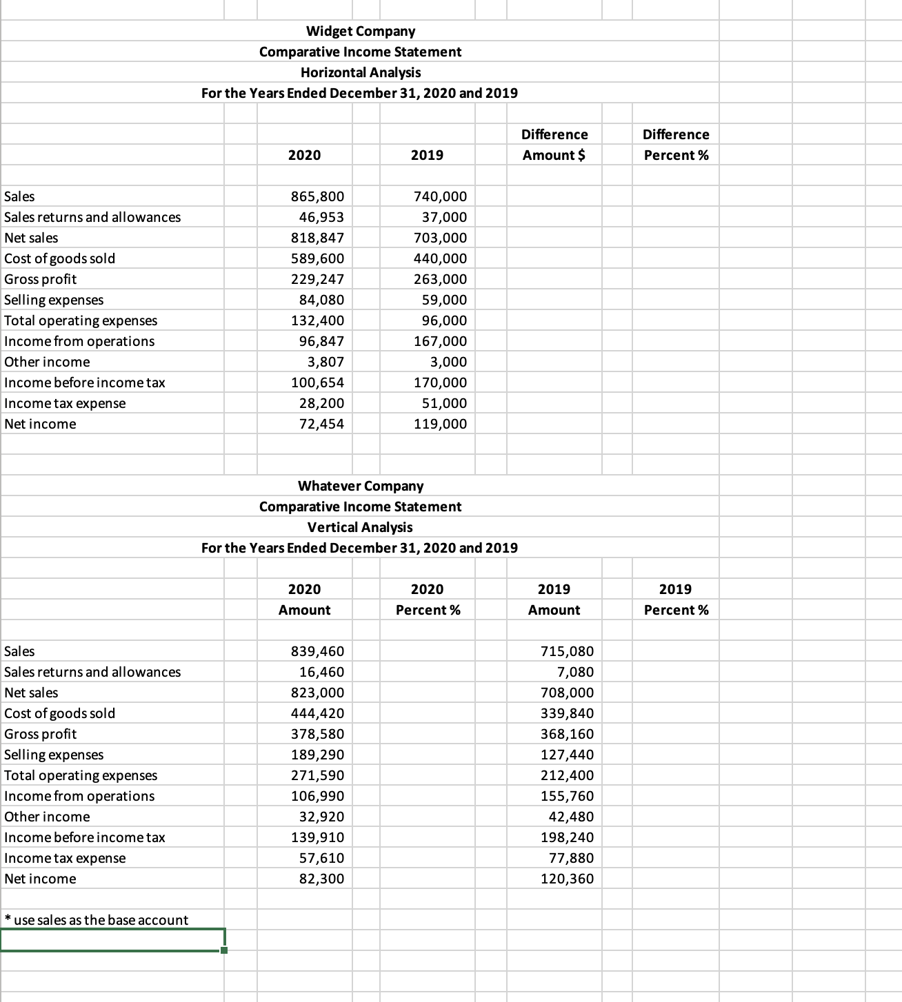 For this assignment you will be completing a horizontal analysis and a
