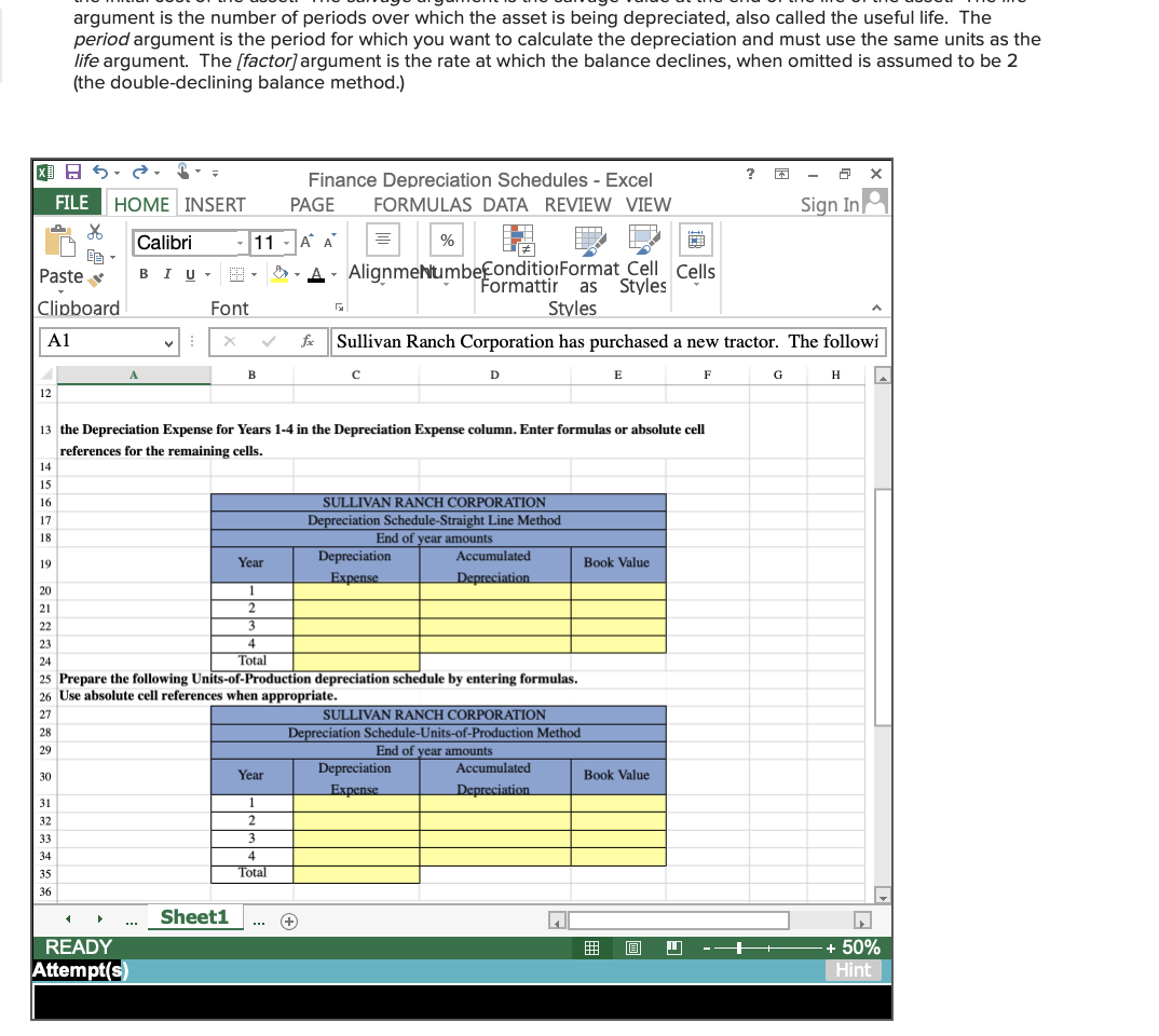 Functions Sullivan Ranch Corporation has purchased a new tractor and has provided