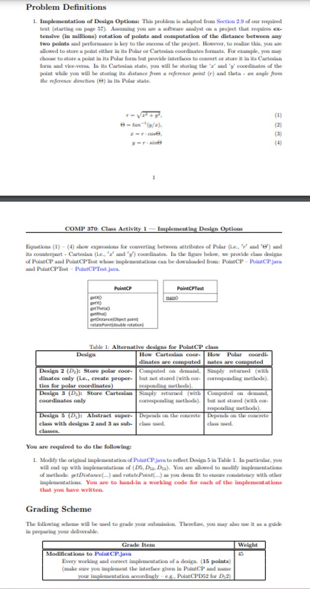  This is pointcp.java public class PointCP{ //Instance variables ************************************************ /** *
