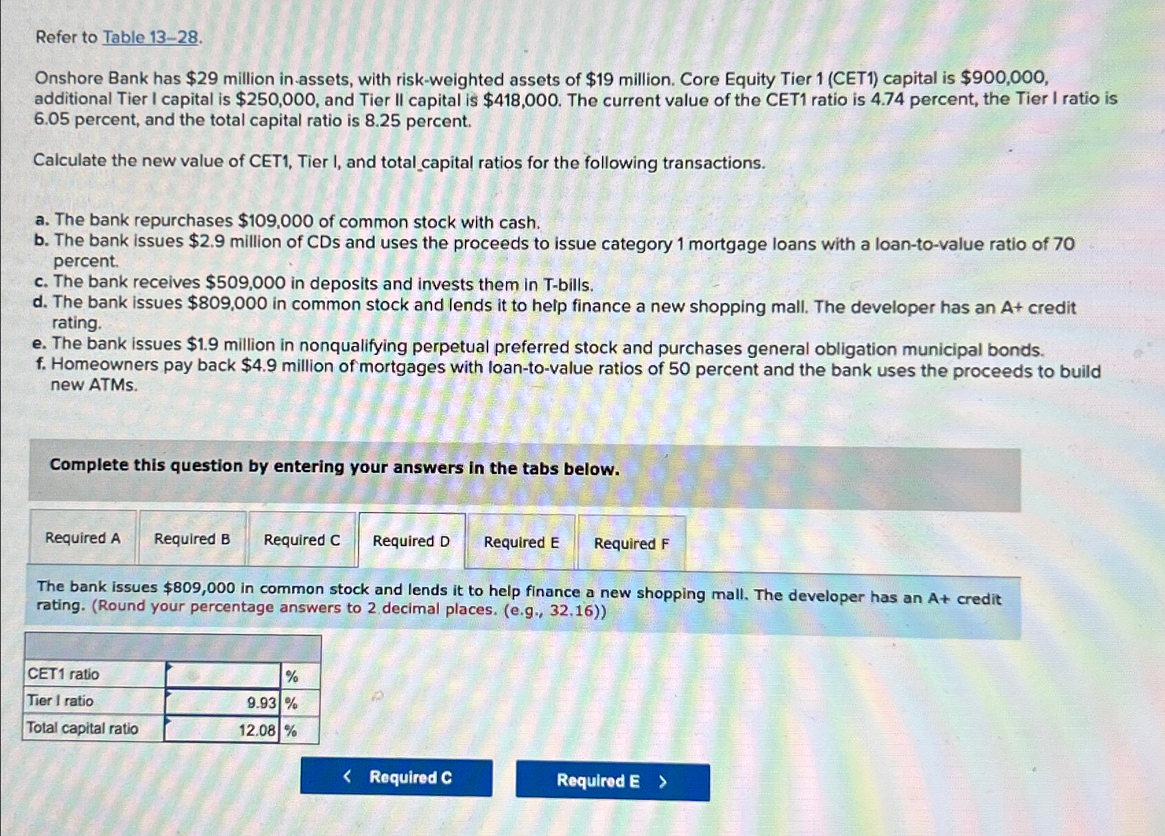  Refer to Table 13-28. Onshore Bank has $29 million in assets,