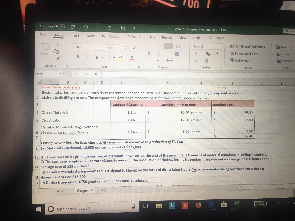  AutoSave eOff Week 5 Homework Assignment Excel Sign in File Home